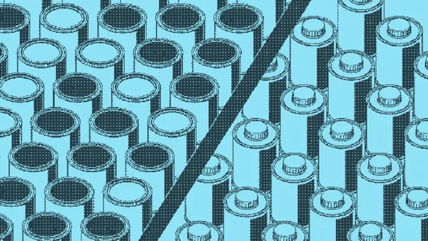 Loose rods tumbling apart above a dense upright mass of packed rods