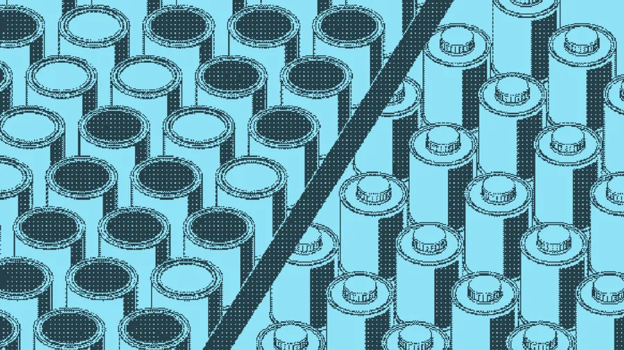 Loose rods tumbling apart above a dense upright mass of packed rods