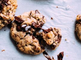 Chocolate chip cookies on parchment paper