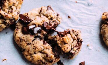 Chocolate chip cookies on parchment paper