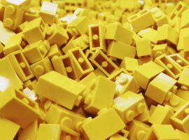 Yellow building blocks in a pile