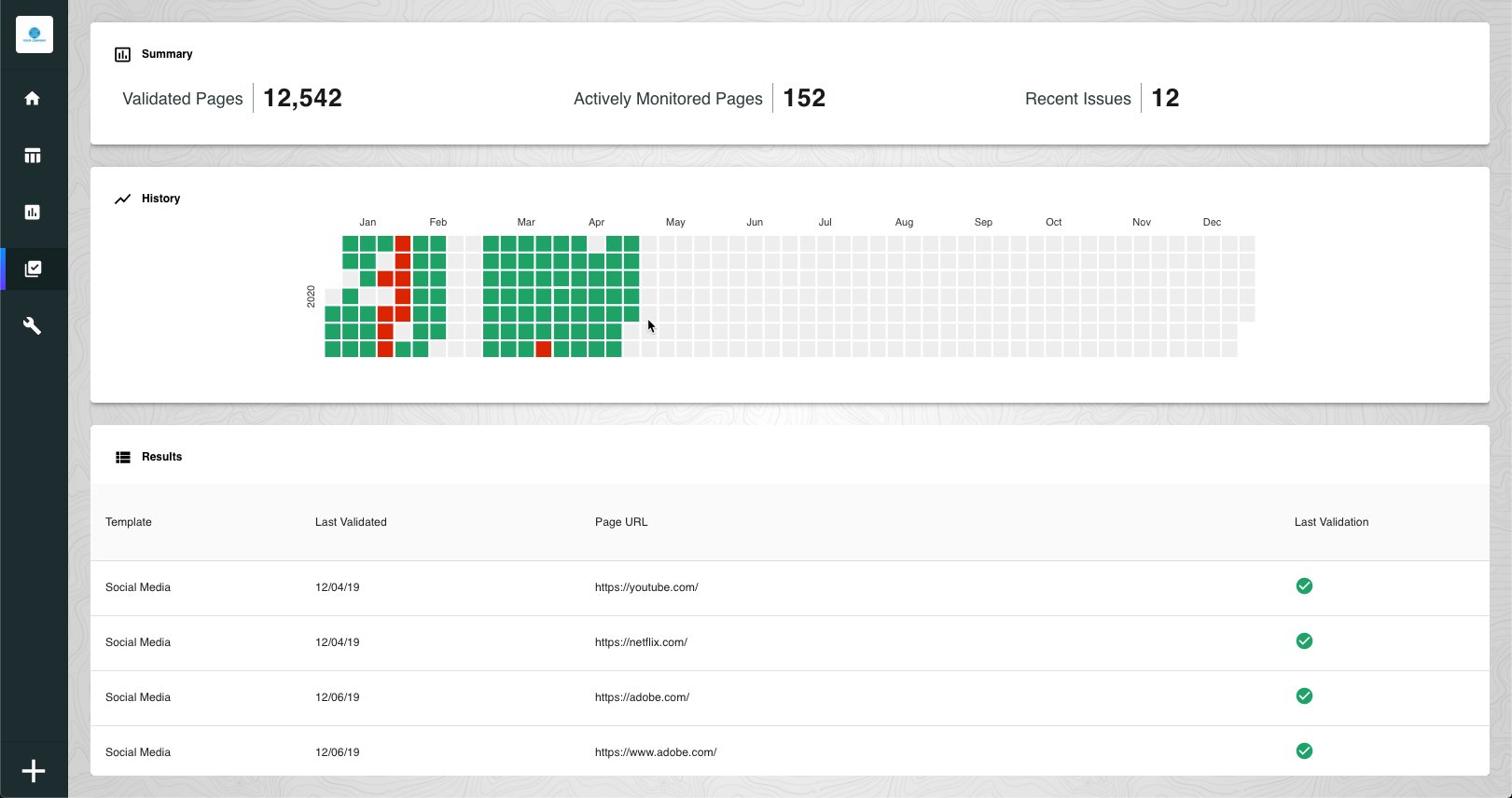 Claravine's tag validation and monitoring dashboard