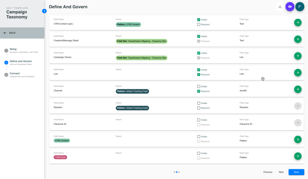 Campaign Tracking Taxonomy Management Screenshot