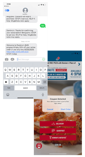 Dominos SMS deep linking