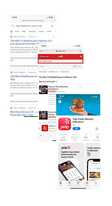 Yelp web banner deep linking