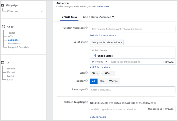 Facebook's audience targeting for ads