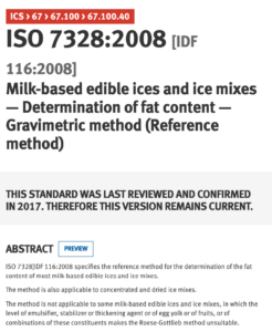 Example data standards for ice cream