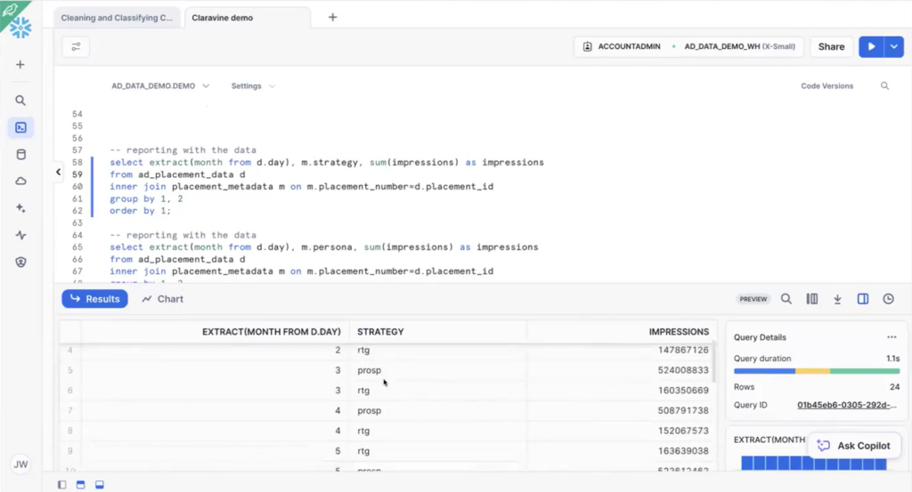 Screenshot of Claravine demo