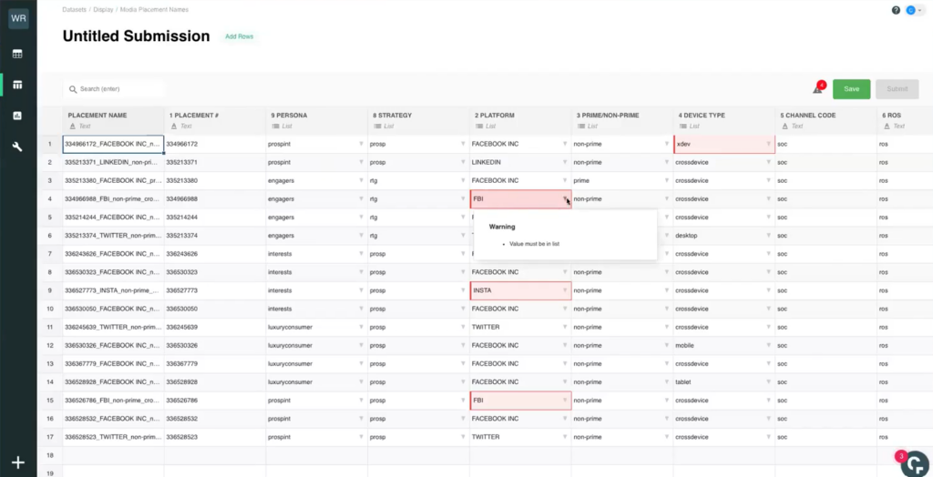 Image of dataset showcasing Claravine's metadata management.
